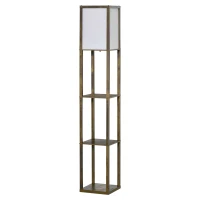 HOMCOM Lámpara de Pie con 3 Estantes de Almacenaje para Bombilla E27 Potencia Máx. 40W para Salón 26x26x160 cm Marrón Rústico(m-11)