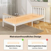 HOMCOM Eenpersoons-bedframe, houten bedframe, opbergruimte onder, natuurhout, wit(m-7)