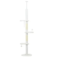 PawHut Albero per Gatti a Soffitto con Altezza Regolabile e Pali Tiragraffi in Sisal, 48x32x225-255 cm, Bianco(m-11)