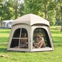 Outsunny Pop Up Tent 3000mm Waterproof Instant Camping Tent 3-4 Person with 2 Doors 4 Windows Khaki(m-10)
