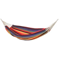 Outsunny Amaca da Giardino Extra Large in Cotone e Poliestere con Sacca di Trasporto, 200x150cm Righe Multicolore(m-10)
