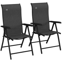 Outsunny Set of Two Folding Garden Chairs, with Seven-Position Adjustable Backs - Grey(m-1)