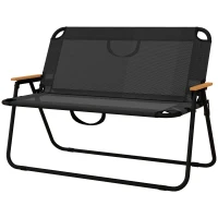 Outsunny Tuinbank Zitbank, Opvouwbare 2-Persoons Campingbank tot 220 kg belastbaar Zwart, Netstof, 108 x 65 x 73 cm(m-10)
