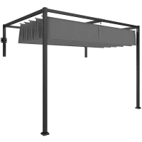 Outsunny Pérgola de Parede 297x211x220 cm Pérgola de Jardim com Teto Retrátil e Estrutura de Aço Pérgola para Pátio Exterior Cinza Escuro(m-11)