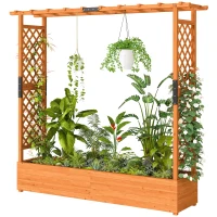 Outsunny Verhoogde plantenbak met klimrek en dak, voor bloemen, fruit, groenten, kruiden, 196 x 44 x 181 cm, hout, Oranje(m-10)