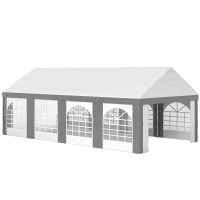 Outsunny Tenda para Festa 4x8 m Tenda de Jardim com Paredes Removíveis Portas e Janelas Anti-UV para Casamento e Eventos Cinzento(m-1)