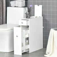 HOMCOM Bathroom Slim Floor Cabinet Narrow Wooden Storage Home Bath Toilet Cupboard Organiser Unit with Drawers White(m-7)
