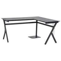 HOMCOM Bureau Informatique d'angle 155L x 130l x 76H cm Plateau en Bois Cadre en Acier Noir(m-1)