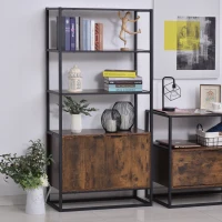 HOMCOM Industrial Bookshelf, Storage Shelf, Large Bookcase with 3 Open Shelves, Multifunctional Rack for Living Room, Office, Rustic Brown and Black(m-2)