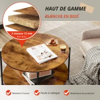 Table basse ronde à deux niveaux, ample espace de rangement, pieds réglables, 83x83x44,5 cm, marron(m-5)