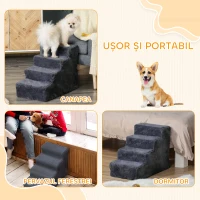 PawHut Scară Portabilă pentru Câini cu 4 Trepte, din Material de Catifea Detașabil și Lemn, 60x35x44 cm, Gri Închis(m-7)