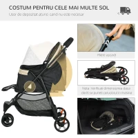 PawHut Cărucior pliabil pentru câini mici, cu 3 roți, husă de ploaie și coș, culoare kaki(m-5)