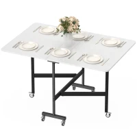HOMCOM Table à Manger Pliante sur Roulettes pour 4-6 Personnes 120 cm, Roues avec Freins, 2 Abattants, Industriel, Blanc Noir(m-13)