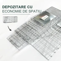 Outsunny Cușcă capcană pliabilă pentru animale vii din oțel, 81x26x34.5cm, Argintiu(m-7)