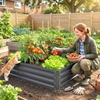 Outsunny 432L Square Raised Garden Bed Box Steel Frame for Vegetables, Flowers and Herbs, 120 x 120 x 30cm, Light Grey(m-14)