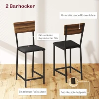 HOMCOM 3-delige Bartafelset, 1 Bartafel, 2 Stoelen, met Wijnrek, Glazenhouder, Open Planken, Voetensteunen, Bruin(m-6)