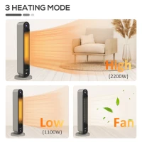 HOMCOM 2kW PTC Ceramic Tower Heater, 10-35°C Temperature Range(m-9)