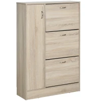 HOMCOM Zapatero Estrecho, Mueble Zapatero con 3 Puertas Abatibles, Armario Alto, Estante Ajustable, para de 6-12 Pares de Zapatos, 79x26x120 cm, Madera(m-11)