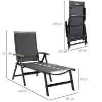 Outsunny Set of 2 Outdoor Folding Sun Loungers, 5-Position Adjustable Chaise Lounge Chairs with Aluminium Frame for Patio, Garden, Grey(m-3)