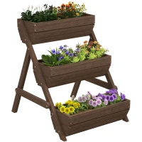 Outsunny 3 Tier Raised Garden Bed Wooden Elevated Planter Box Kit, 66L for Flower, Vegetable, Herb, 65x75x78cm, Tan(m-11)