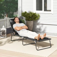 Outsunny Zonnebed met gezichtsopening & kussen, inklapbaar, waterafstotende bekleding, metalen frame, Zwart(m-8)