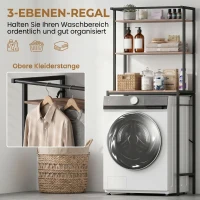 HOMCOM Wasmachinerek badkamer met droogstang, 3 niveaus, 67 x 40 x 161,8 cm, bruin(m-5)