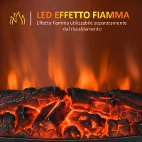 HOMCOM Camino Elettrico Effetto Fiamma e 3 Lati Aperti, Temperatura Regolabile 900W-1800W, Protezione da Surriscaldamento, Copertura 20-25m², 39x26x54.8cm, Nero(m-5)