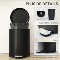 HOMCOM Poubelle de Cuisine 20 L en Métal, Poubelle à Pédale avec Couvercle à Fermeture Douce et Seau Amovible, Noir(m-7)