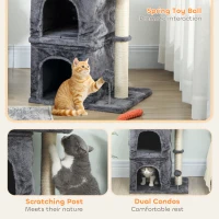 PawHut 66 cm Small Cat Tree for Large Cats, Cat Tower w/ Large Top Perch, 2 Condos, Sisal Scratching Post, Toy Ball, Dark Grey(m-5)