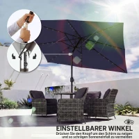 Outsunny parasol LED Solar ca. 300 x 200 cm kantelbaar balkonparasol met slinger beschermhoes, UV-bescherming, draaibaar Marineblauw(m-8)