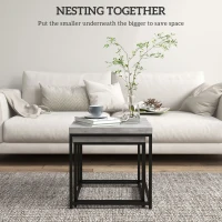 HOMCOM Coffee Table Set of 2, Nest of Tables with 3.5cm Thick Tabletop, Grey(m-4)