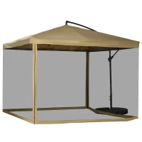 Outsunny parasol met muskietennet, inclusief Handslinger, ventilatieopening, 296 cm x 296 cm x 272 cm, wit+ zwart(m-10)