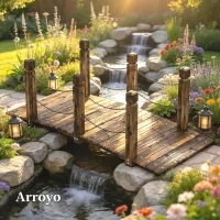 Outsunny Puente de Jardín de Madera 1,51 m Puente Decorativo para Estanques Rústico con Barandillas de Seguridad Carbonizado(m-8)