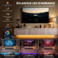 HOMCOM Meuble TV Suspendu Flottant 160 cm avec Éclairage LED et Prises, Meuble Télé pour Téléviseur 72 Pouces, Blanc(m-6)