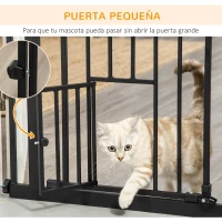 PawHut Barrera de Seguridad Extensible con Puerta Pequeña Cierre Automático y Sistema de Doble Bloqueo 74-101x104,1 cm Negro(m-7)