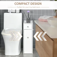 HOMCOM Bathroom Slim Floor Cabinet Narrow Wooden Storage Home Bath Toilet Cupboard Organiser Unit with Drawers White(m-4)