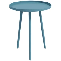 Outsunny Table basse de jardin ronde, table d'appoint extérieur avec bord rond en acier, dim. Ø40 x 50H cm bleu(m-11)
