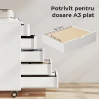 HOMCOM Dulap de Birou cu 5 Sertare pentru Documente A3, Roți și Blocare, 50x40x67,5 cm, Alb(m-5)