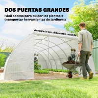 Outsunny Invernadero de Túnel con 2 Varillas de Soporte 2 Puertas Enrollables y Ventanas de Malla Cubierta de PE Anti-UV Blanco(m-7)