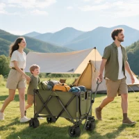 Outsunny 300L Festival Trolley on Wheels, Folding Camping Trolley Cart, Heavy Duty Collapsible Wagon Cart with Wide Wheels, Side Pockets for Outdoor Garden Picnic Beach Shopping Fishing, Green(m-2)
