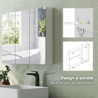 HOMCOM Specchio Bagno Contenitore con 3 Ante, 91.5x11.5x65 cm, Mobile Bagno da Parete, Ripiani Regolabili, Bianco(m-7)