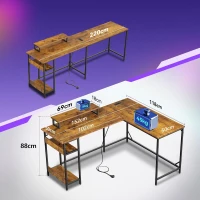 Scrivania angolare da gaming 2-in-1, piano di alta qualità, montabile in modo flessibile come forma a L o a I, 152x50x87,5 cm, Marrone(m-3)