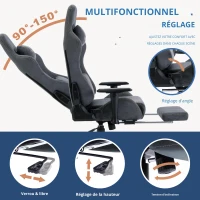Chaise gaming avec repose-pieds, simili-suède respirant, réglable en hauteur avec vérin à gaz, pivotante, 70x70x135 cm, Gris(m-5)