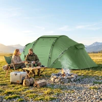 Outsunny 4 Man Camping Tent, UV Protection Tunnel Tent with 2 Bedrooms and Living Area, Large Hiking Sun Shelter, 430 x 240 x 170 cm, Dark Green(m-14)