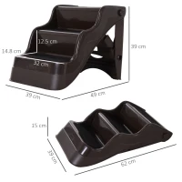 PawHut Scaletta Pieghevole per Cani e Gatti 3 Gradini Plastica PP 49 × 39 × 39cm Marrone(m-3)