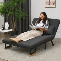 HOMCOM Sofá Cama Sofá Convertível em Cama de 2 Lugares Dobrável com Encosto Ajustável em 5 Níveis e 2 Almofadas 102x73x81 cm Cinza(m-2)