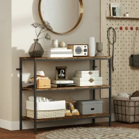HOMCOM Console Tafel, Bijzettafel met 3-niveaus Rek, Spaanplaat, Metaal, Lichtbruin(m-8)
