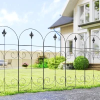 Outsunny Decorative Garden Fencing, 8PCs 44in x 12.5ft Outdoor Picket Fence Panels, Rustproof Metal Wire Landscape Flower Bed Border Edging, Black(m-2)