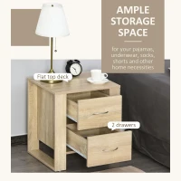 HOMCOM Bedside Table with 2 Drawers, Nightstand with Handles and Elevated Base, Side Table for Bedroom, Living Room, Brown(m-4)
