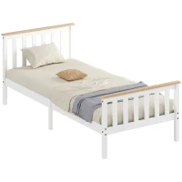 HOMCOM Eenpersoons-bedframe, houten bedframe, opbergruimte onder, natuurhout, wit(m-11)